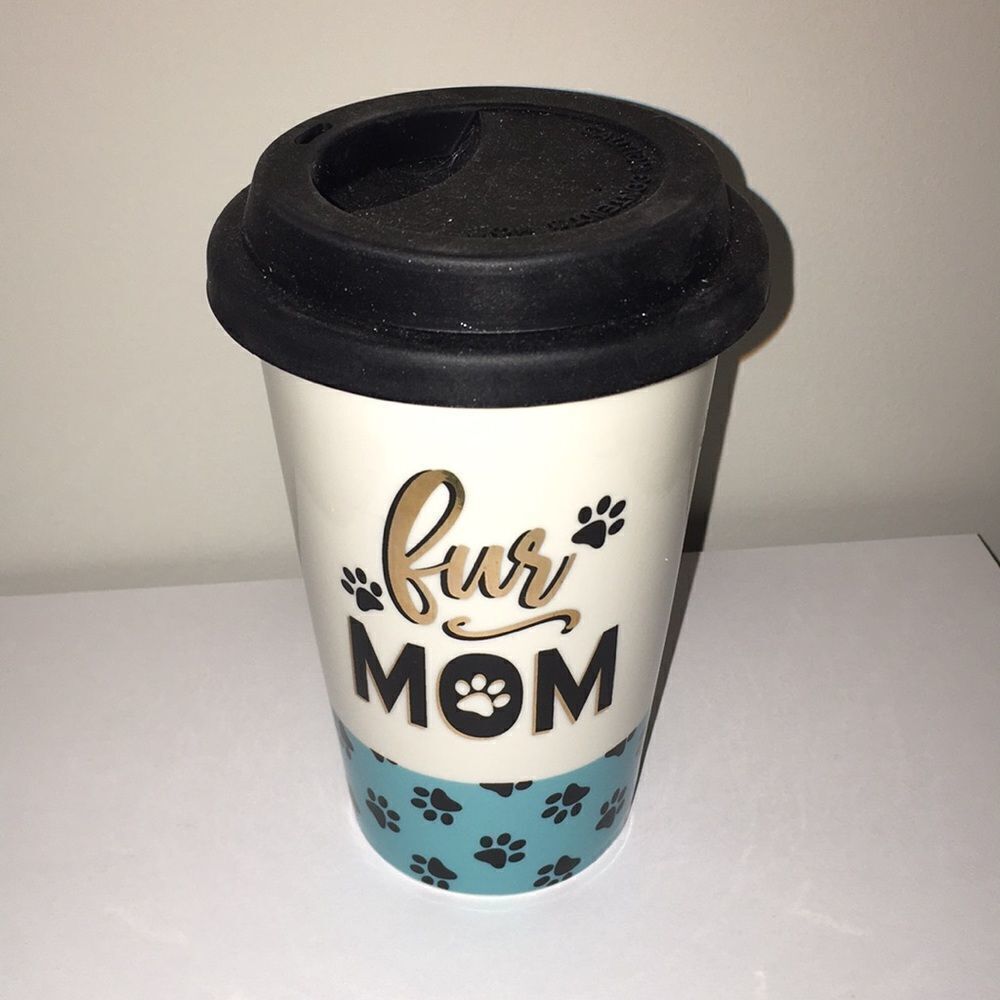 Fur mom mommy paw print Dog Lover ceramic coffee commuter mug cup